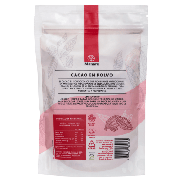Cacao en polvo orgánico  Manare (200gr)